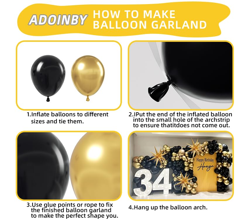 Image of Black and Gold Balloon Arch Kit, 140Pcs Explosion Star Black and Metallic Gold Balloons 22 18 12 10 5 Inch Different Size Balloons for Birthday Anniversary Graduation New Year Decorations