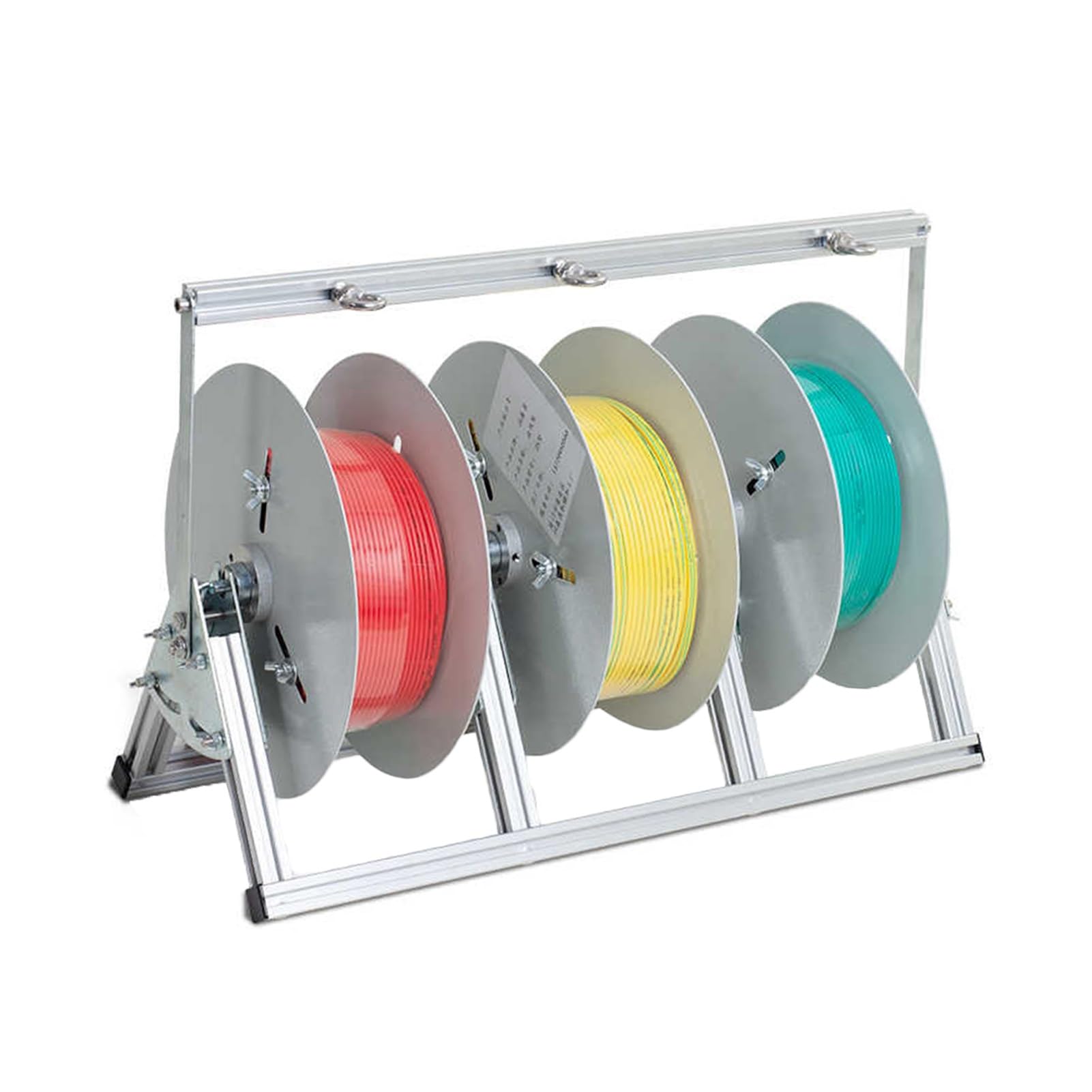 WDSOPK Heavy Duty Steel Frame Wire Spool Rack with Side Trays for Easy Access and Organization at Construction Sites and Retail Stores (50x30x32cm)