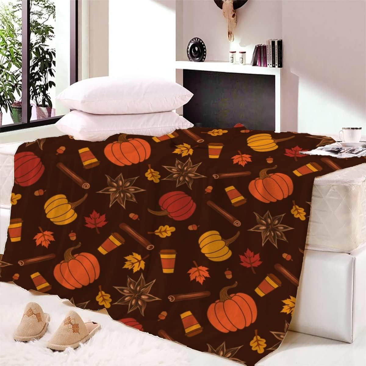 Couverture Polaire 180 x 220 cm Citrouille, Plaid Polaire Citrouille d'automne Couverture 3D Imprimée Flanelle Blanket Literie 2 Personnes, Couvertures Doux et Chaude pour Canape Lit M821