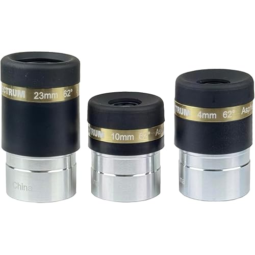 SpectrumOI Aspherical Eyepiece Set 1.25" 4mm, 10mm, & 23mm, Fully-Coated Eyepieces for Telescope for Kids 8-12, Telescope Accessories