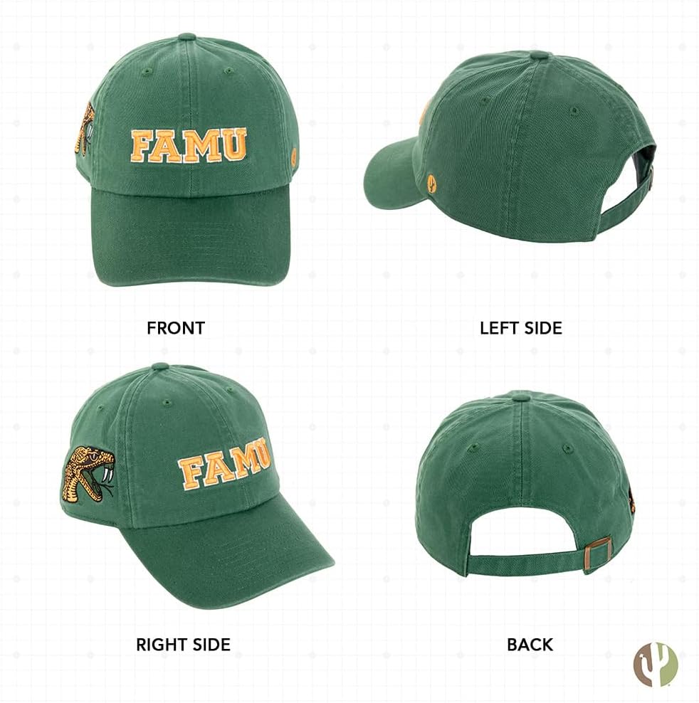 Desert Cactus Florida A&M University Baseball Hat FAMU Rattlers Brimmed Embroidered Hats Cap Adjustable Cloth Strap Adult (Style D) Green - Image 3