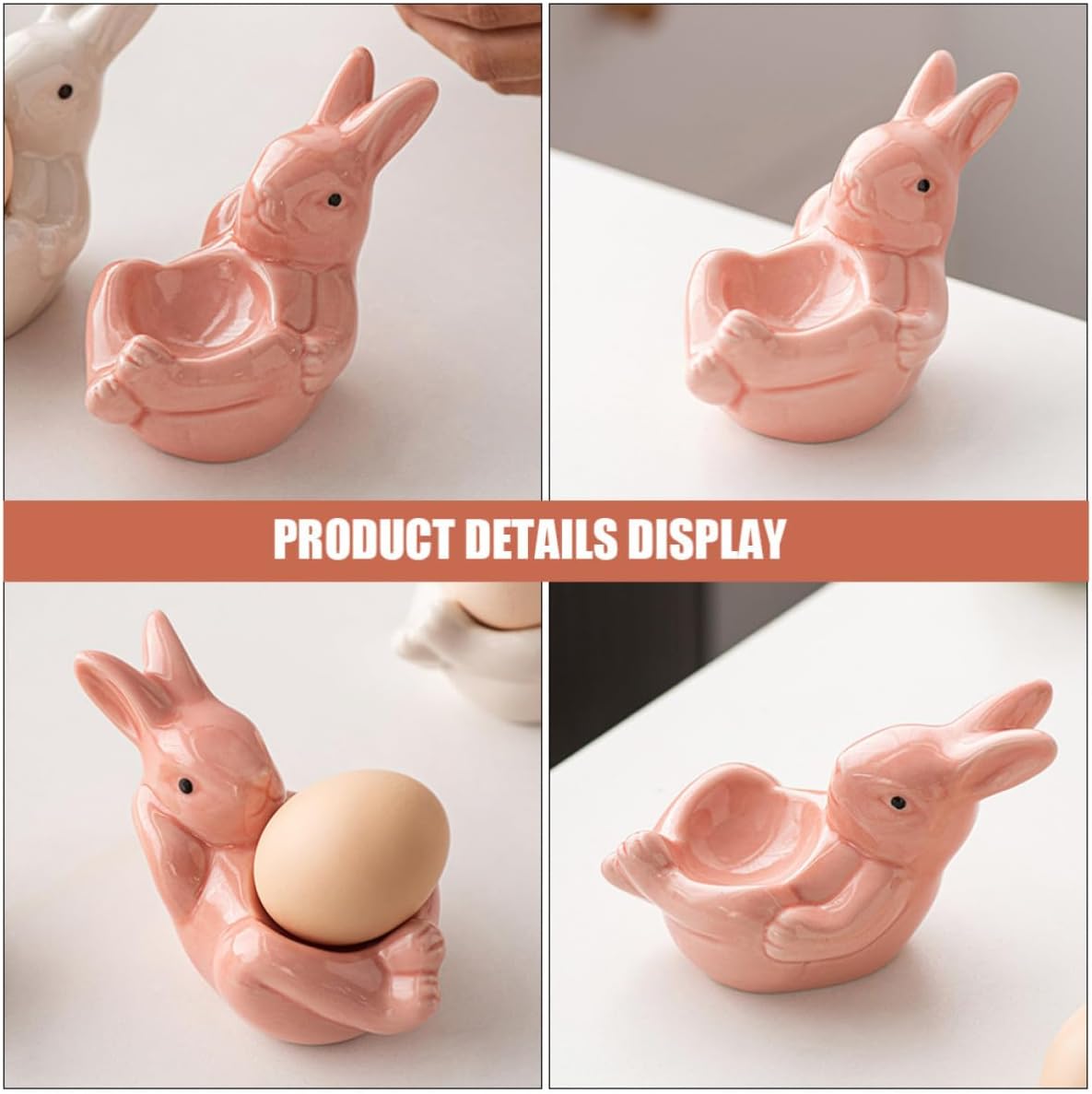 Minimalist Rabbit Shaped Ceramic Egg Cup Holder Pink Decorative Stand