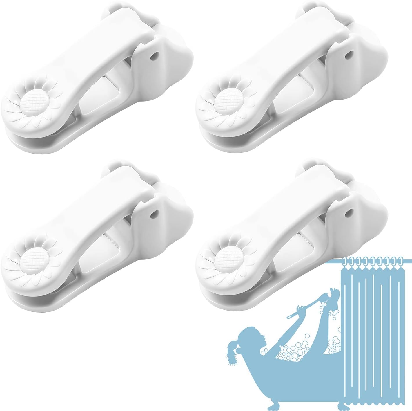 6 Packs Shower Curtain Clips with Suction Cup to Prevent Water Splashing Out