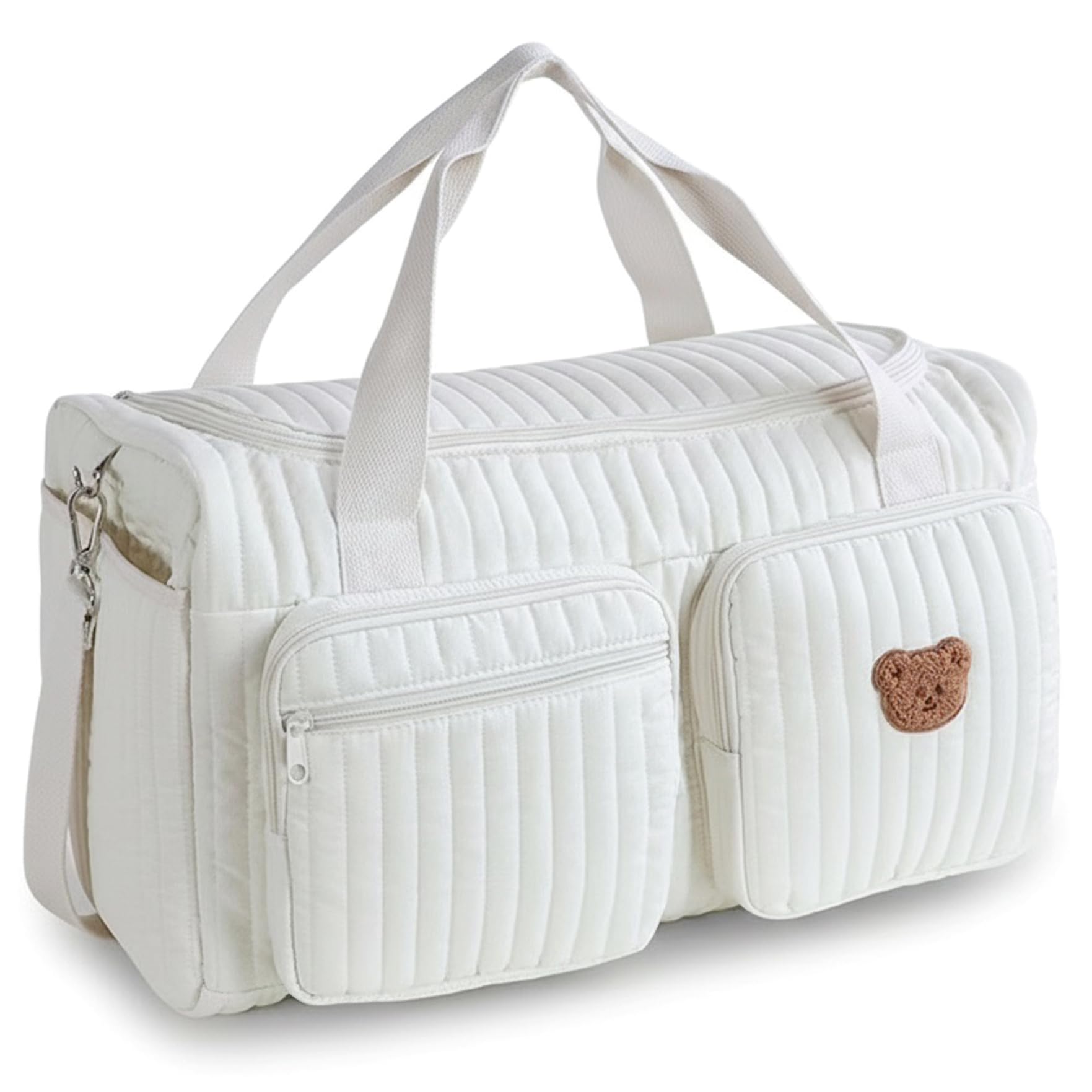 Sac de sport matelassé, sac de voyage pour bébé capacité avec broderie d'ours mignon pour les voyages à l'hôpital et en week-end, 18, 9 x 10, 2 x 8, 7 pouces, décoration la maison