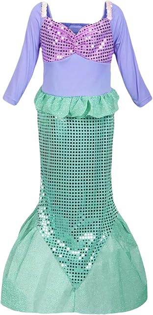Kitimi Little Mermaid Costume Kids Princess Costumes for Girls, Ariel Fancy Dress Up Set, Mermaid Costume for Carnival Easter Birthday Party Cosplay Cartoon Summer Outfit (3-6 Years)