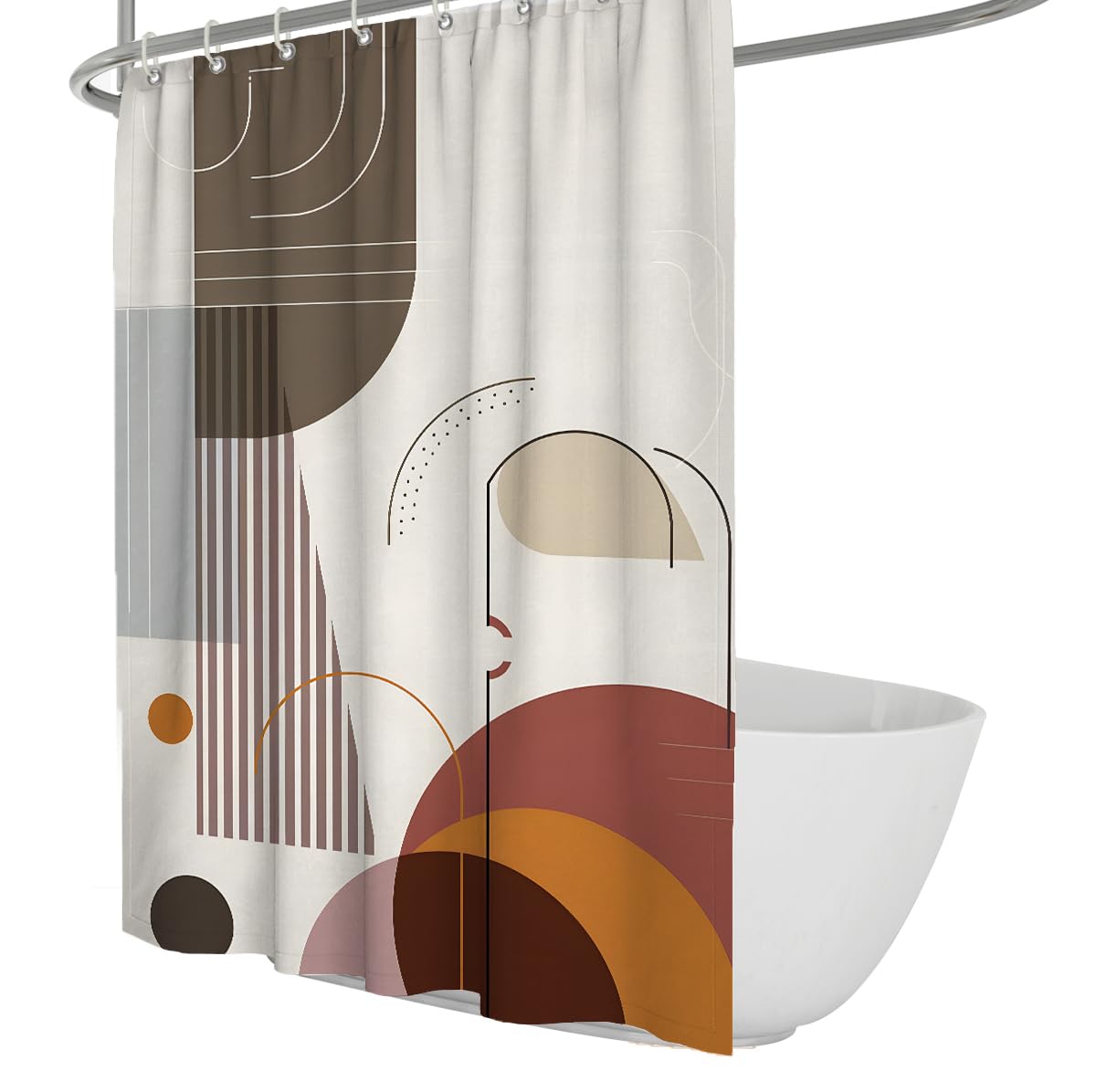 UIRINGART Ethnic Shower Curtains W180xL200cm Abstract Geometric Semicircle Arch Stripe Triangle Dot Brown Pattern Mildew Mould Resistant Polyester Bathroom Decor with Hooks