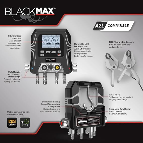 BMD200A BlackMax Wireless 4-Valve Digital Manifold