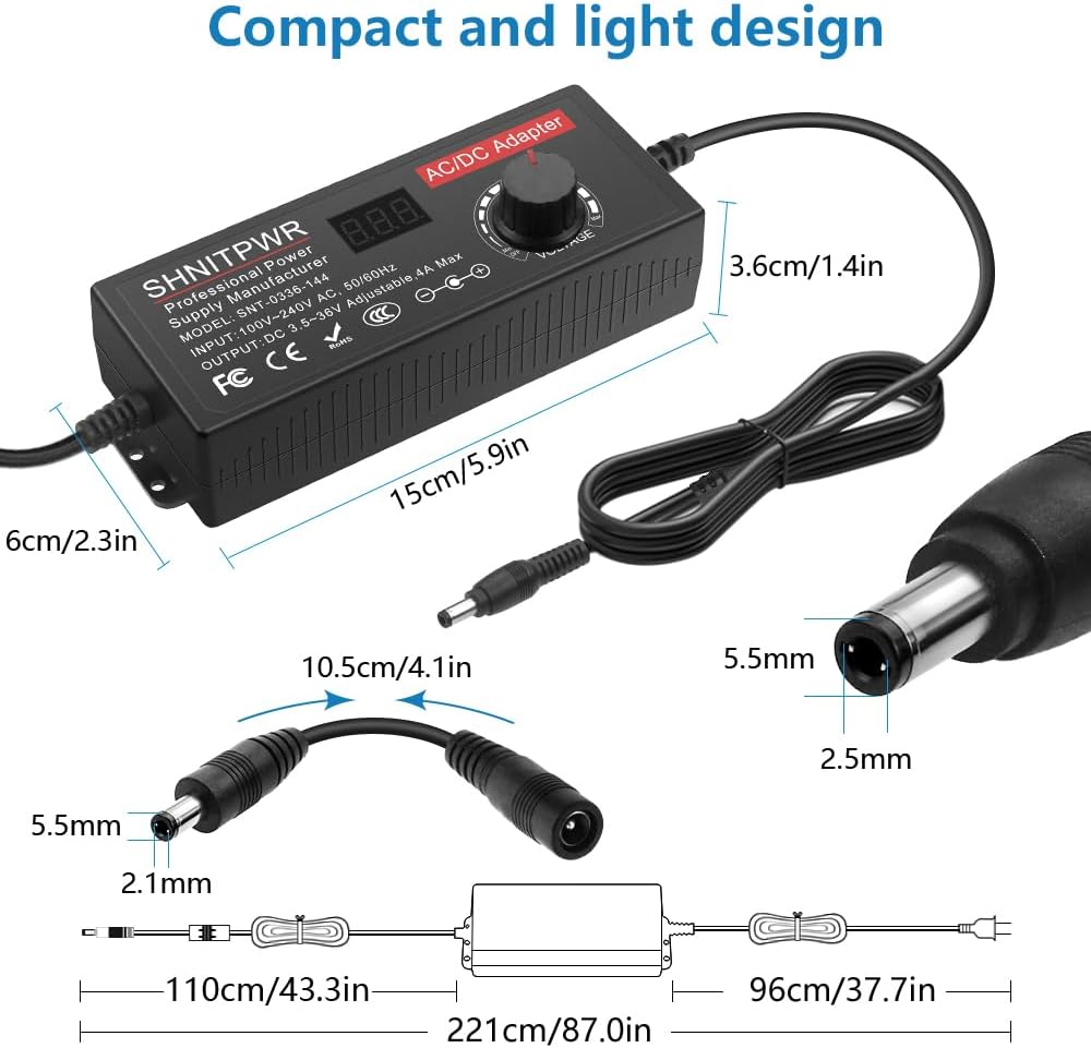 Dimensions of the SHNITPWR power supply and cables