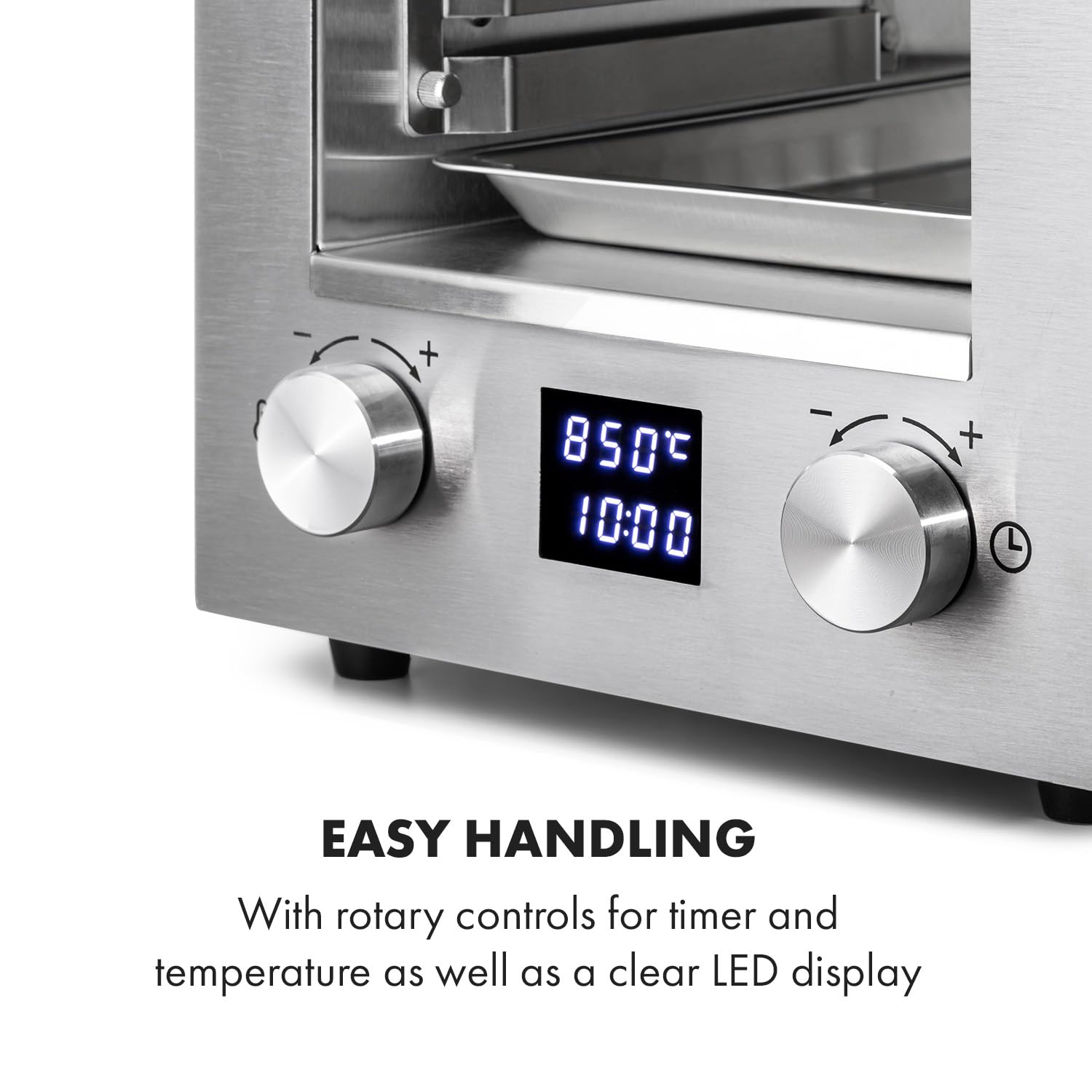 Klarstein Hannibal - Parrilla alta temperatura interior, Potencia: 2.200 W, Temperatura: 200-850 °C, Elemento infrarrojo, CharForce System, Superficie: 18,5 x 30 cm, Display LED, Temporizador, plata