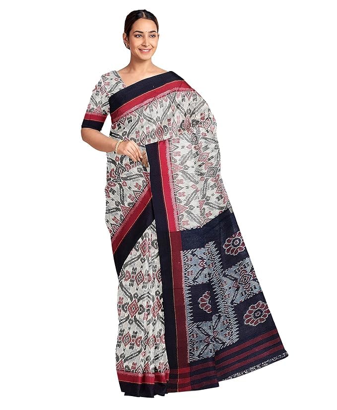 Image of Ikat Women's Cotton Saree, Handmade Pure Cotton Khandua Saree, Ikkat Orissa Traditional Handloom Saree without Blouse