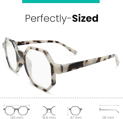 Miniatura 4 de 2SeeLife Pearl - Anteojos de lectura hexagonales grandes para mujer para lucir elegante, alta visión, cómodos anteojos de lectura para mujer con