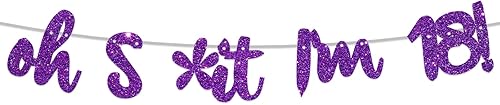 COOSOAR Oh S*it I'm 18! - Pancarta de fondo con purpurina púrpura Hello 18 Cheers to 18 años de edad, decoración temática para niños y niñas,