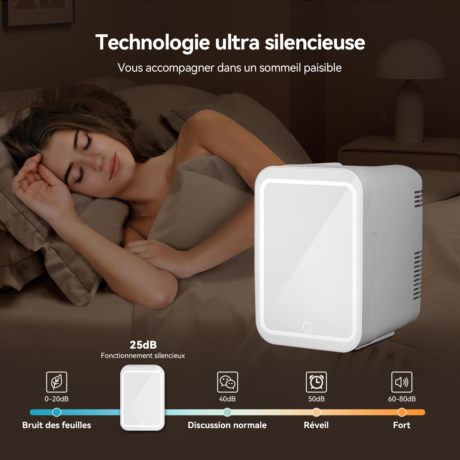 YU YUSING Mini Frigo Cosmétique 4L avec Miroir LED, Petit Frigo de Chambre Cosmétique avec Fonction Chaud/Froid, Mini Réfrigérateur Portable, 12V/220V, Miroir Maquillage pour Voitures (Blanc)
