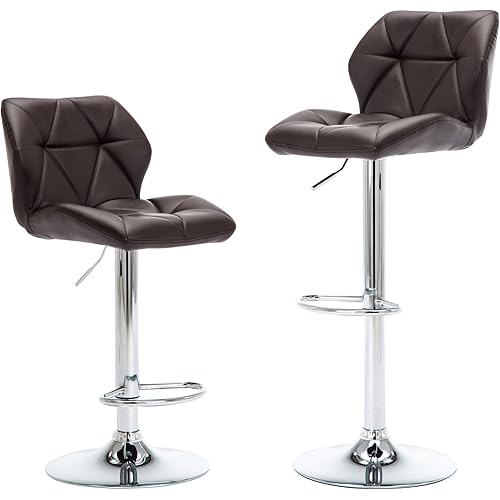 NOBPEINT Shell Back Adjustable Swivel Bar Stools, Brown(Set of 2)
