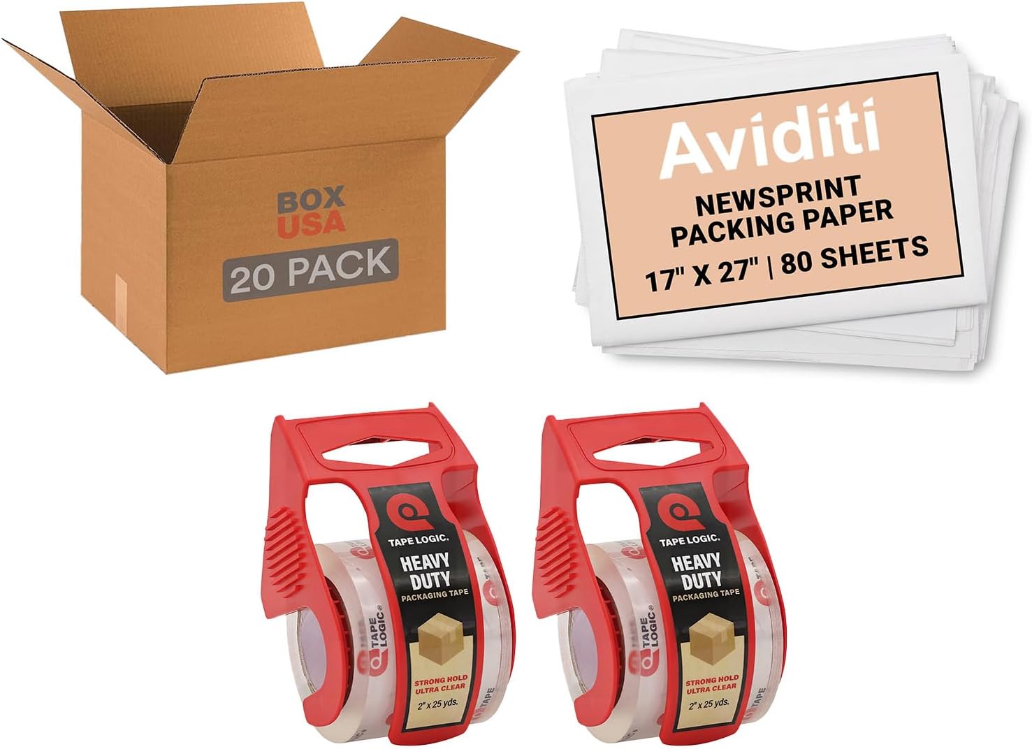 BOX USA Moving Boxes Kit + Tape & Paper