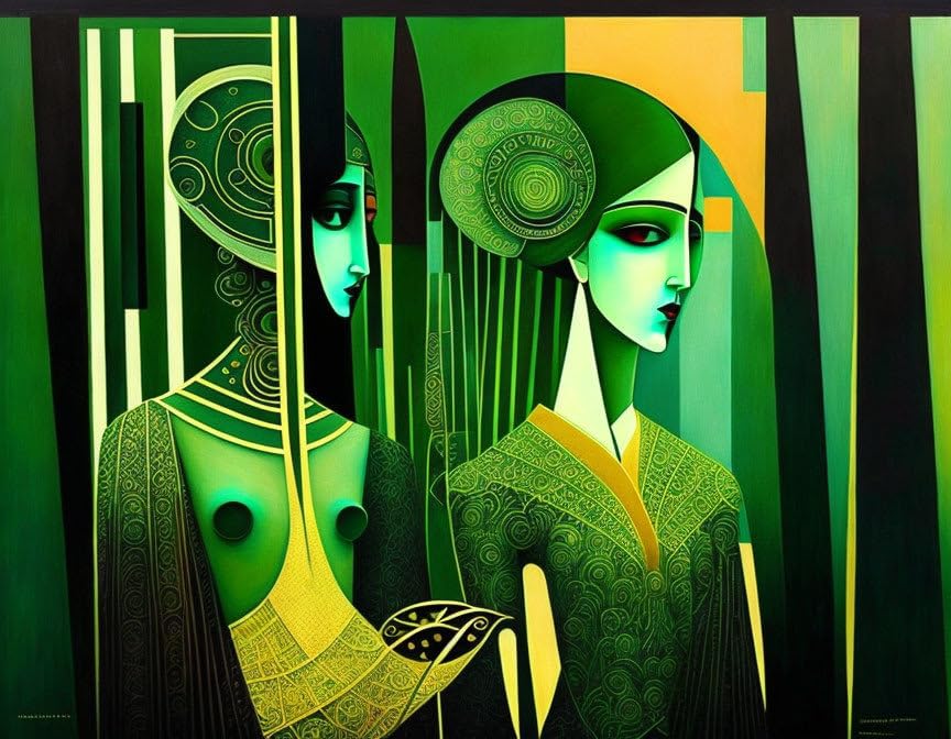 Portrait abstrait hommes et femmes vert SERENDIPITP toile murale inspirante de 58 x 90 cm