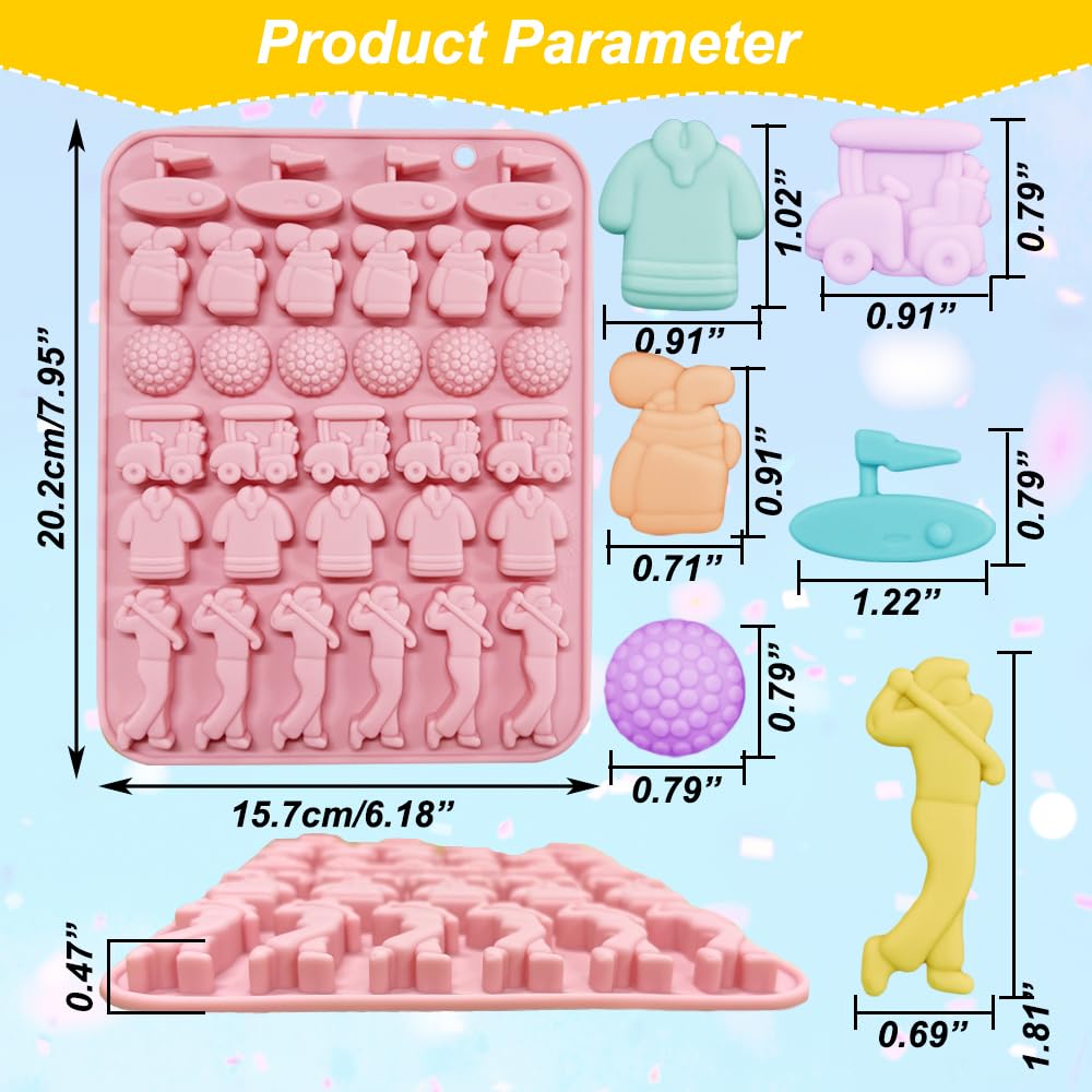 Paquete de 2 moldes de silicona para chocolate con 32 cavidades temáticas de golf, moldes de silicona para gomitas de chocolate para cumpleaños, accesorios de fiesta temática de cumpleaños, decoración 2