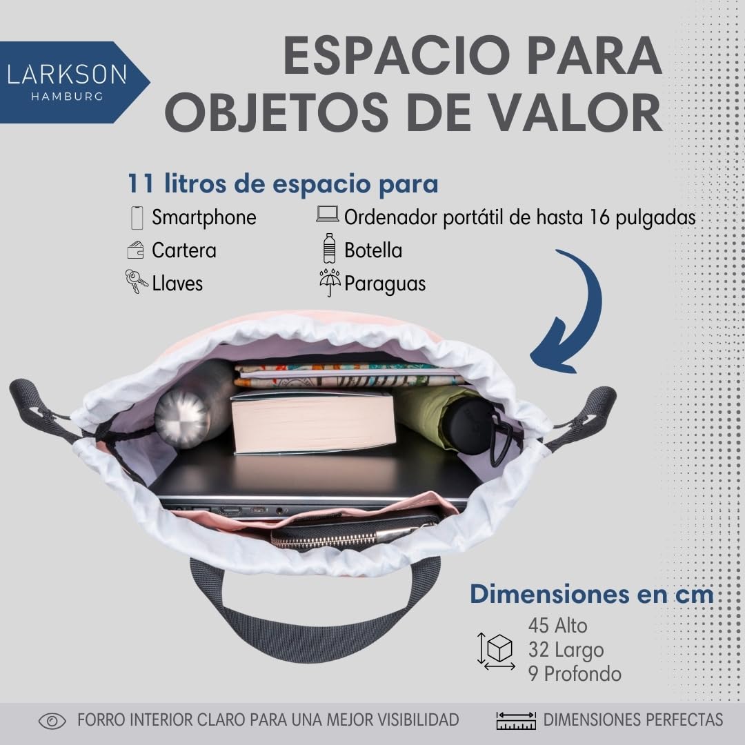 LARKSON Bolso de Deporte para Hombre y Mujer Rosa Gris - No 7 - Bolsa para niños con Cordón - Mochila pequeña de tela para el Gimnasio - Material reciclado — view 5