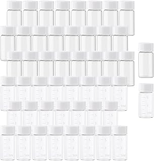 Csfglassbottles 50PCS 5ml (0.17 Oz) Clear Liquid Sampling Sample Scale White Screwcap Glass Bottles Vials for Chemistry Lab Chemicals(25pcs with Scale, 25pcs no Scale)