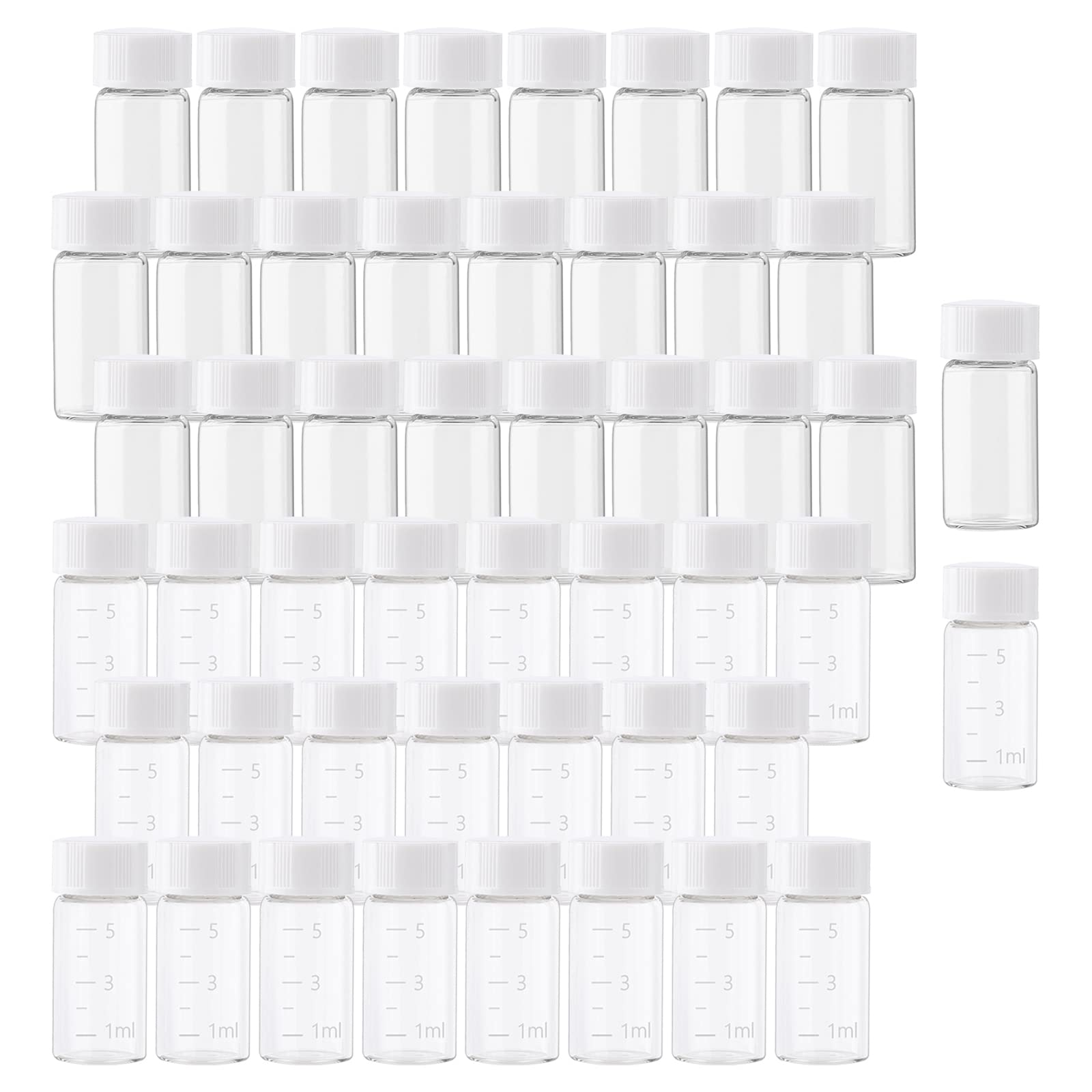 Sponsored Ad – 50PCS 5ml (0.17 Oz) Clear Glass Vials Liquid Sampling Sample Bottle White Screwcap Glass Bottles Containers for Chemistry Lab Chemicals(25pcs with Scale, 25pcs no Scale)