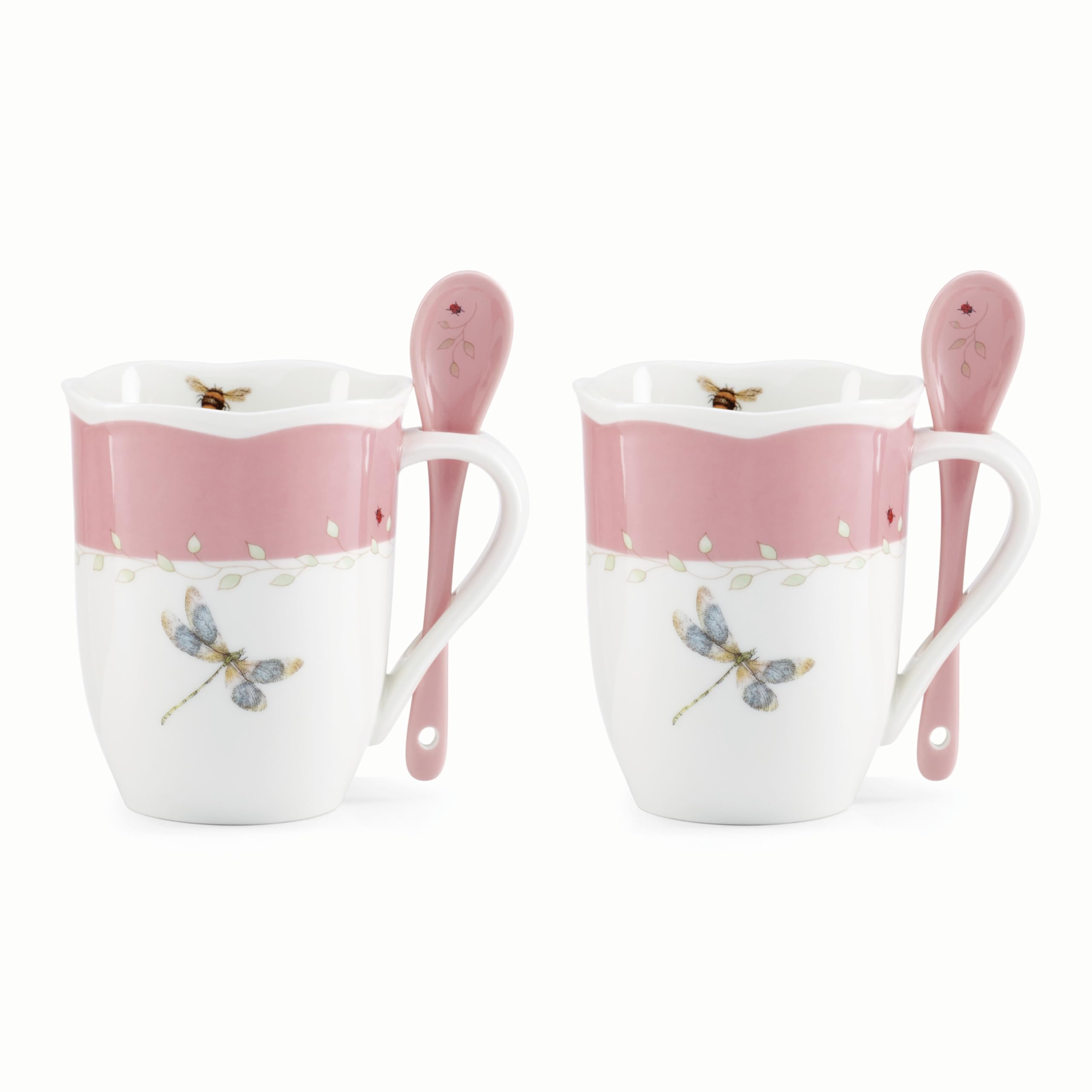 Lenox 897803 Butterfly Meadow Color Mugs With Spoons, Set Of 2, Pink