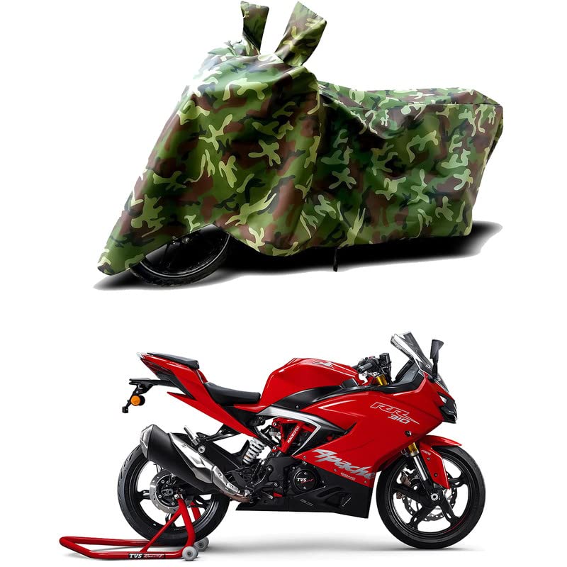 Image of 100% Water Resistant Full Bike Scooty Two Wheeler Body Cover Compatible For TVS Apache RR 310 /UV-Rays /Heat Protection /Birds Dropping /Scratchproof /Dust proof /Waterproof /All Varient[Green MJ]