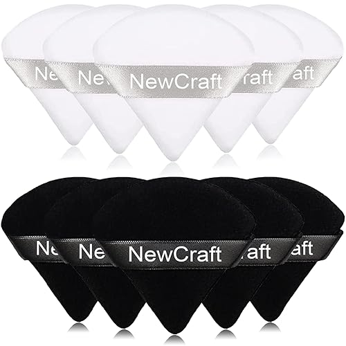 NewCraft Juego de 10 bocanadas en polvo facial, polvo de maquillaje triangular, terciopelo suave, polvo suelto mineral con cinta delicada, mini