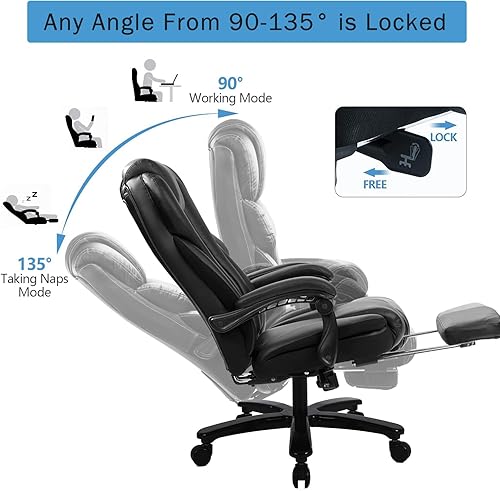 Miniatura 8 de KCREAM Silla de oficina grande y alta, 400 libras, silla de oficina reclinable con reposapiés, sillas de oficina ejecutivas de respaldo alto para