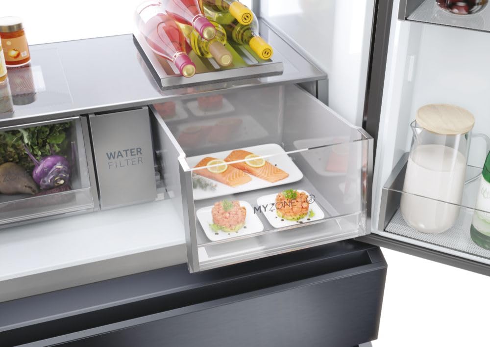 Haier FD SERIE 7 PRO HFW7918EIMB - Frigorifero con congelatore, larghezza 91 cm, capacità 601 l, con dispenser per cubetti di ghiaccio, Wi-Fi e No Frost, doppia porta con congelatore