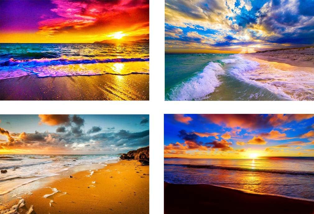 4 Pack 5d Full Drill Diamond Art Painting Kits for Adult Kids Sun Sunset Beach Diamond DIY Dotz for Home Wall Decor, 12×16 INCH (A-Pack)