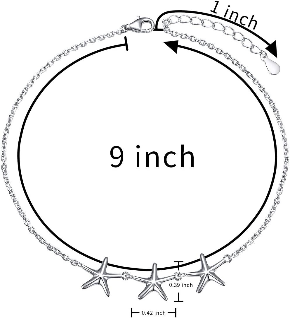 Anklet for Women S925 Sterling Silver Adjustable Foot Evil Eye Starfish Heart Bead Butterfly Celtic Knot Cross Multilayer Layered Ankle Bracelet Jewelry - Image 6