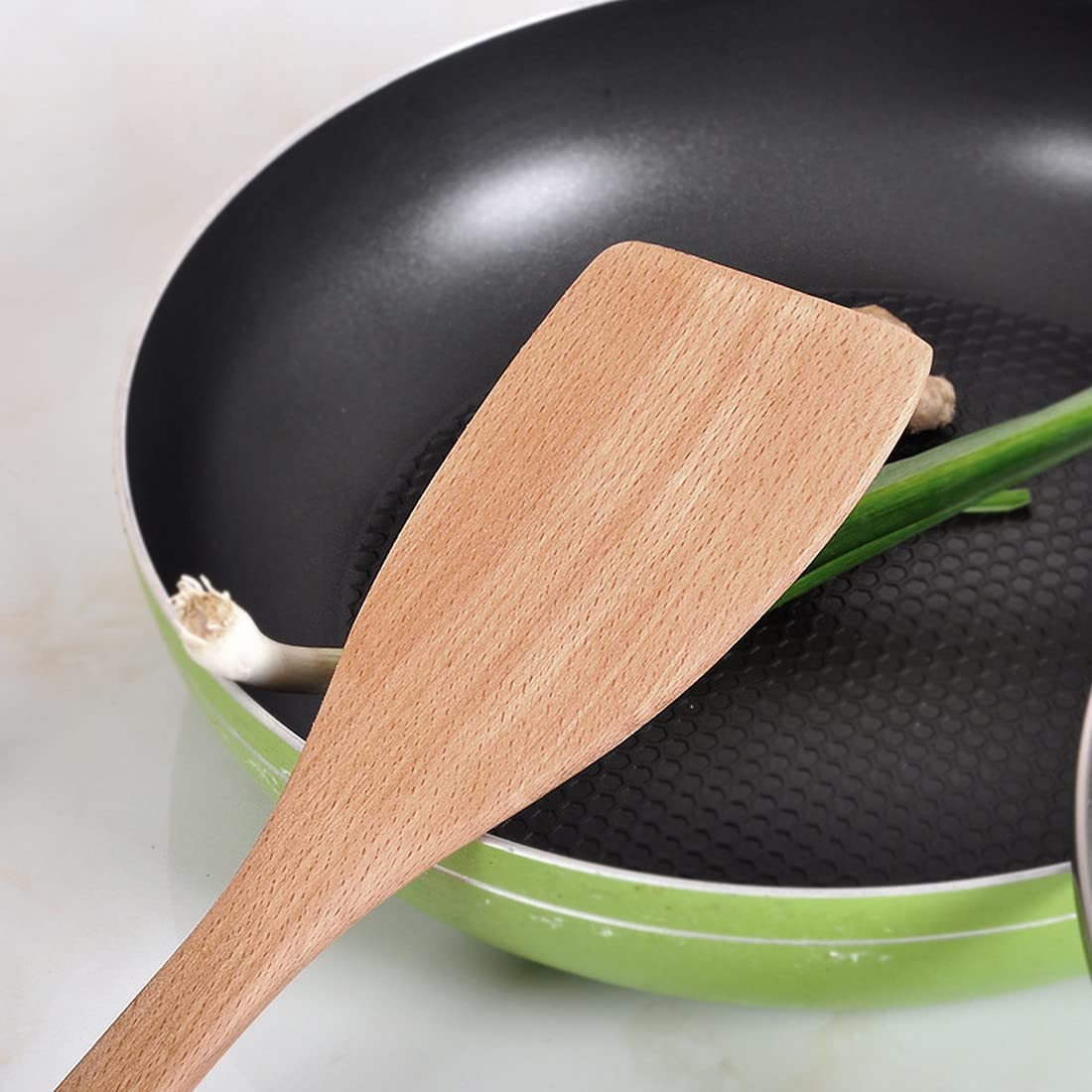 Set Di 2 Spatole In Legno - Raschietto E Spatola Piatta Antiaderenti - Resistenti Al Calore, Manico Lungo - Per Cucina E Pasticceria