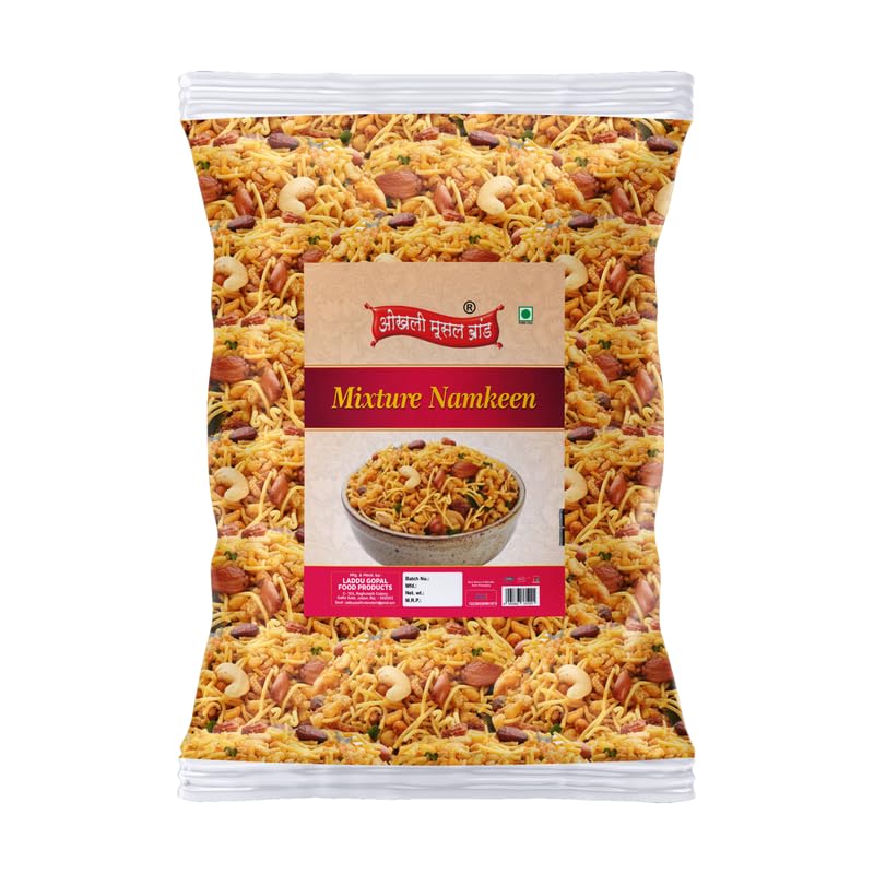 Image of OKHLI MUSAL BRAND Ready to eat Mixture Namkeen, Homemade and Lite Spicy Namkeen, Namkeen And Snacks | Mix Farsan Besan Sev, Peanuts, Boondi-Misal Pav Farsan | Made In Groundnut Peanut Oil-350g*1Pack