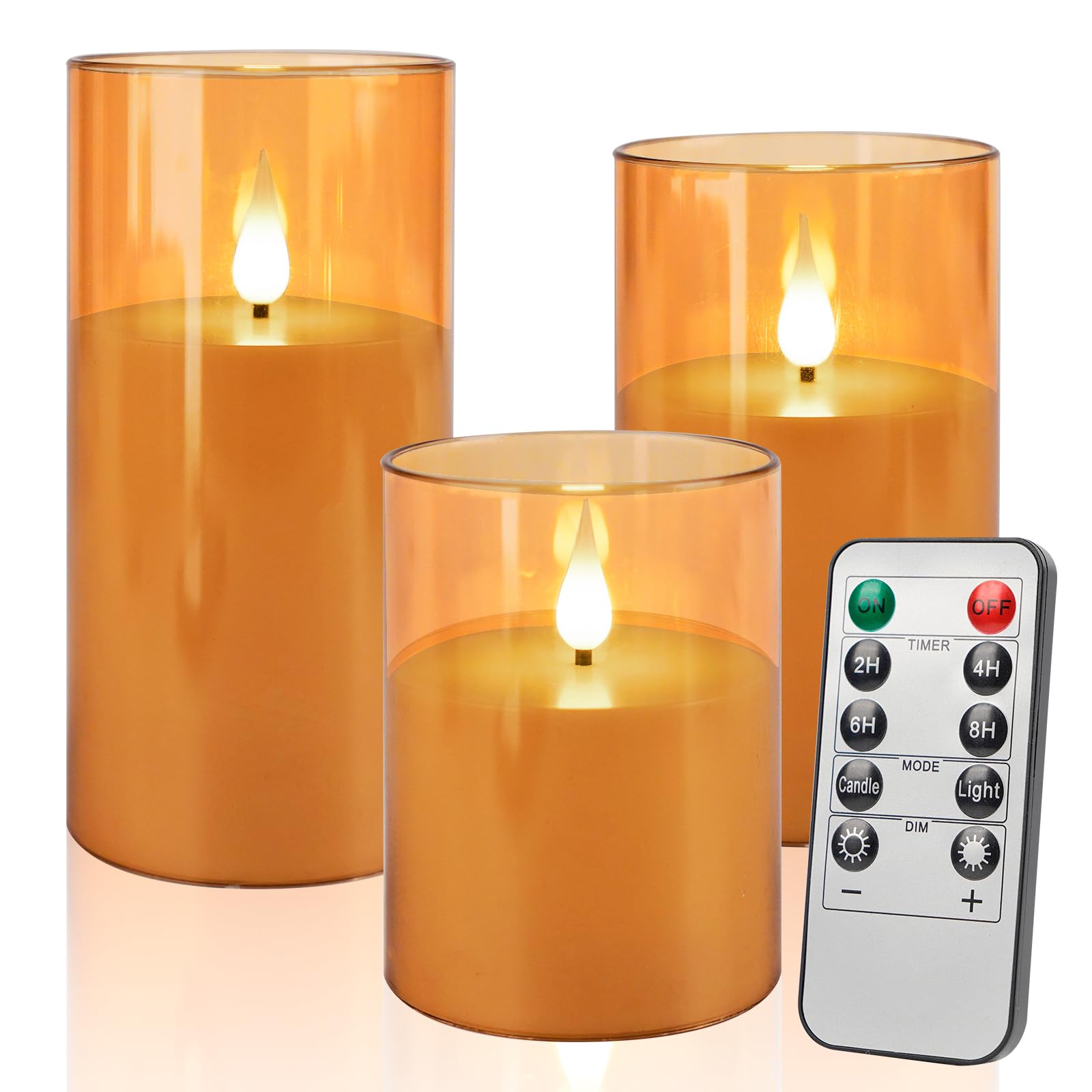 SUNGEGE Fake Candles, 3-Pack, 3x4/5/6 Inches, Gold Led Candles, LED Flickering Light, Acrylic Material, Safe for Kids and Pets, Perfect for Home Décor, Events, and Holiday Occasions