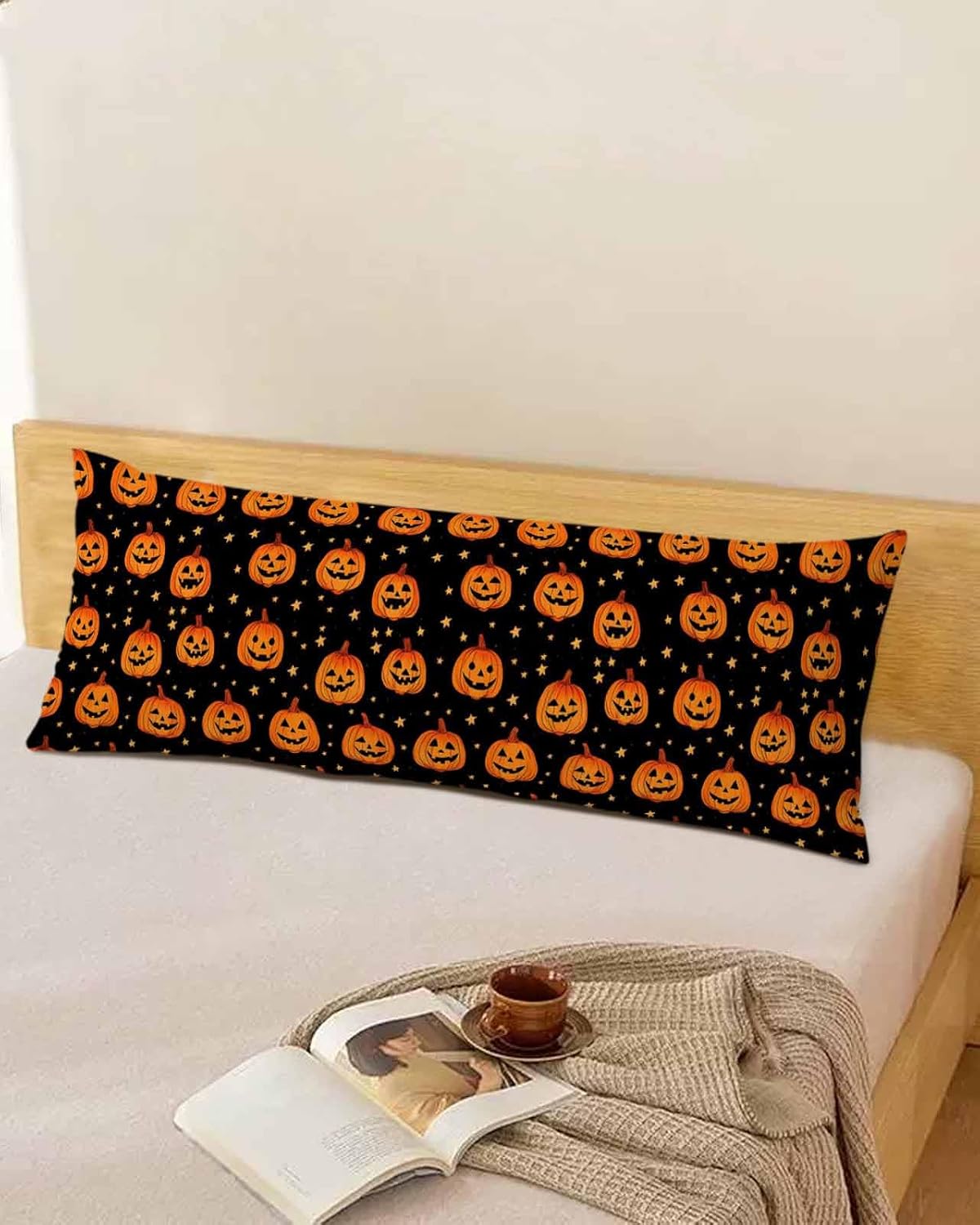 Libaoge Pillowcase Body Pillow Cover 20 x 60 Inch Halloween Pumpkins with Smiles Lumbar Pillow Cases Rectangular Decorative Pillowcases for Bed Sofa Guest Room