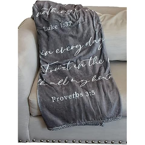 Double Creek Lightweight Scripture Throw Blanket Inspirational Verses Philippians 4:13, Luke 1:37, Proverbs 3:5, Comfort Blanket 50"x 60" Get Well Gift Men Women Cover