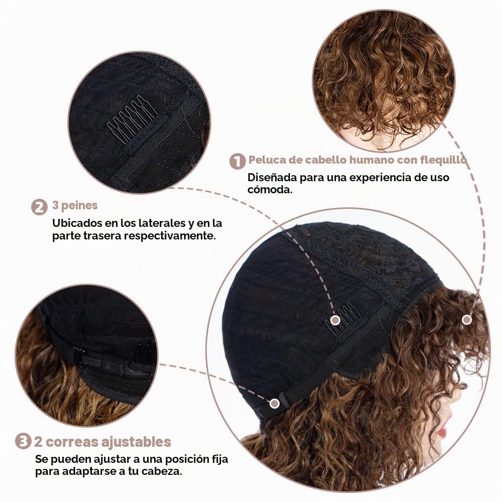 FASHION IDOL Bob Curly pelucas de cabello humano con flequillo Jerry Curl Bob pelucas de cabello humano brasileño virgen de cabello humano sin encaje pelucas delanteras para las mujeres