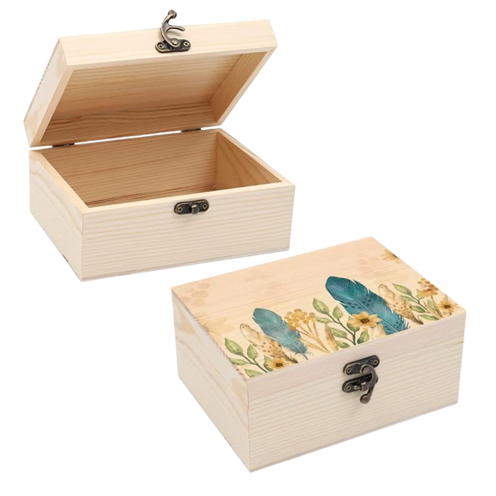 Anktily Confezione da 4 scatole in legno grezzo, rustiche, piccole scatole in legno con chiusura di bloccaggio, organizer per fai da te, decorazione per la casa, 15 x 10 x 5 cm