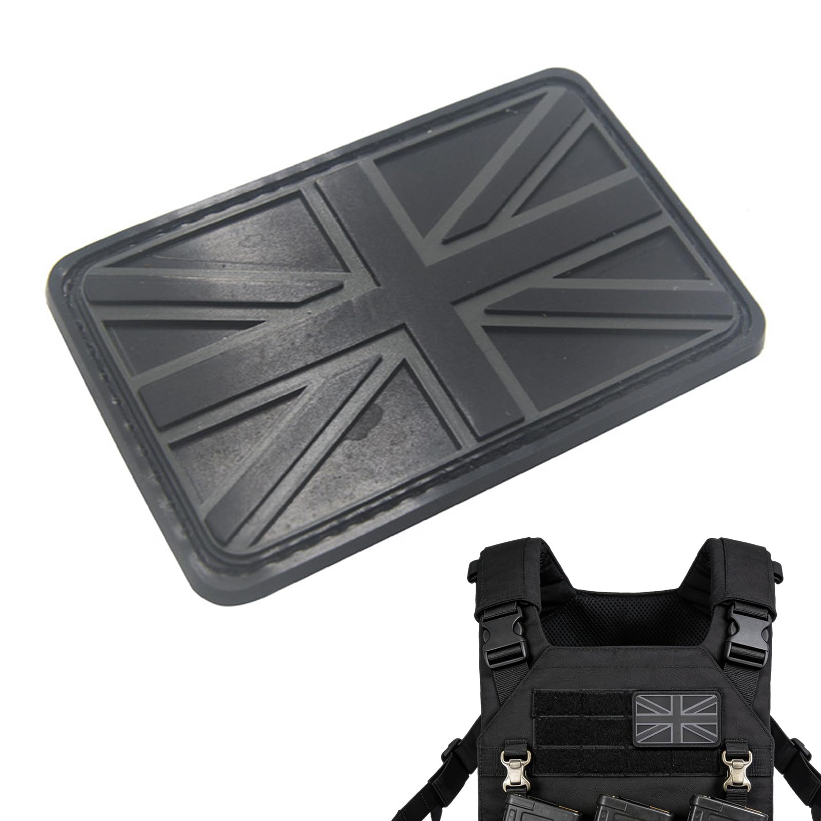 Black and Grey Union Jack Flag Patch 3D PVC Rubber British Military Hook and Loop Emblem 8x5cm Army Airsoft Badge Police Security UK