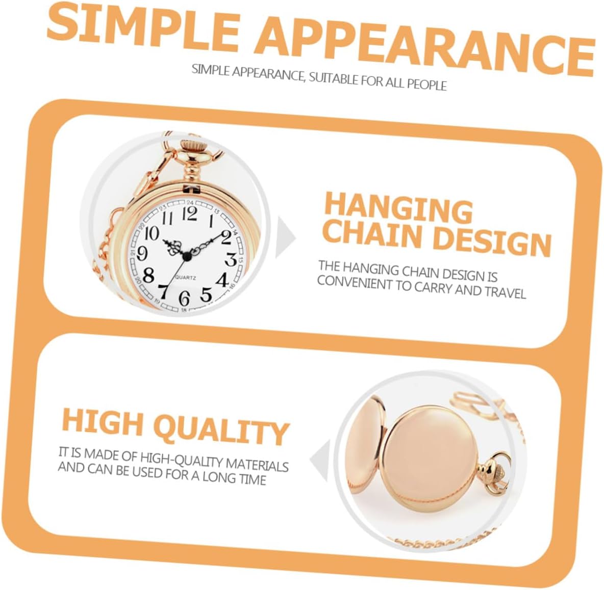 Holibanna Retro Clamshell Pocket Watch with Digital Display Polished Double-Sided Mechanical Watch for Men Women Students Lightweight Hanging Timepiece in Rose Gold
