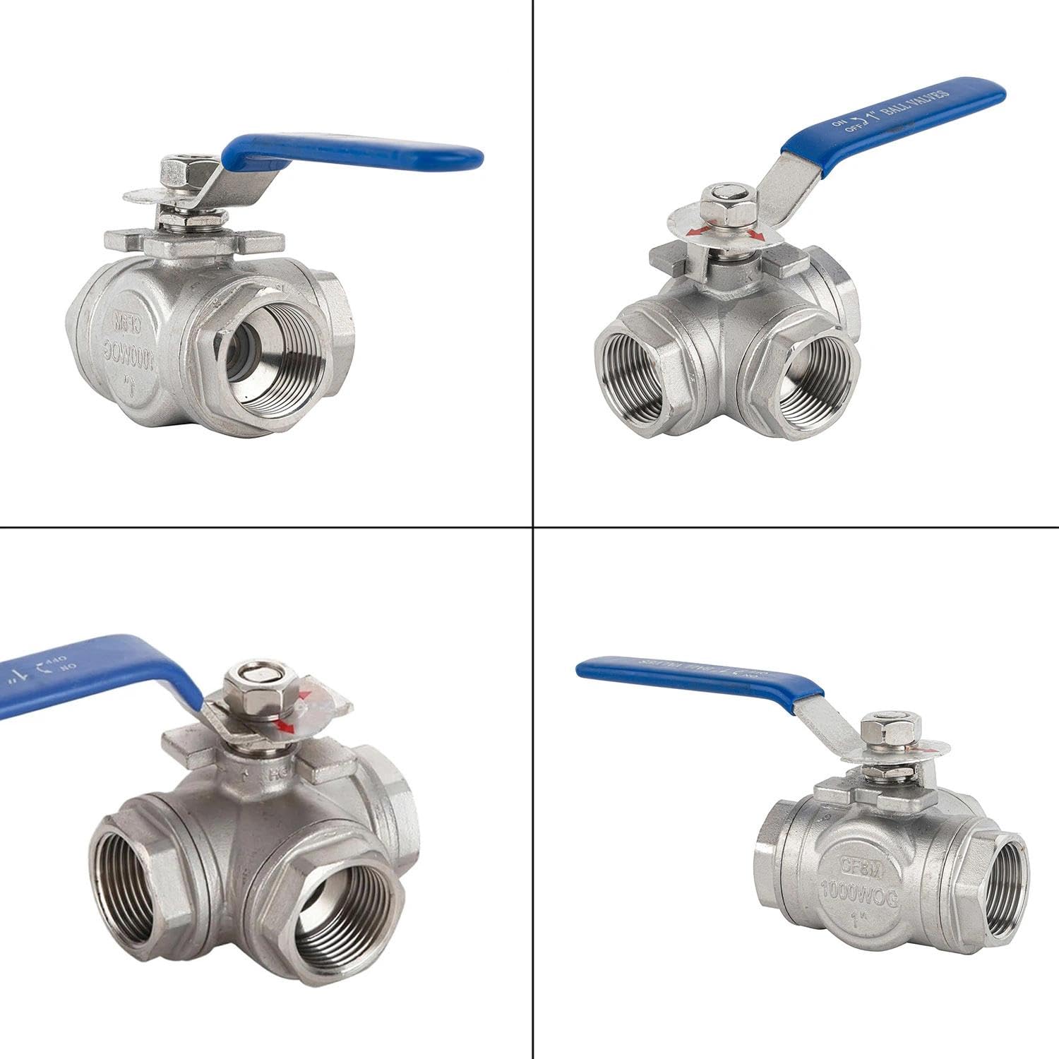 Valvola a sfera a 3 vie, valvola a sfera tipo L, valvola a sfera 1 pollice, valvola a sfera 1 pezzo DN25, valvola a 3 vie, valvola con leva blu, per acqua, olio e gas