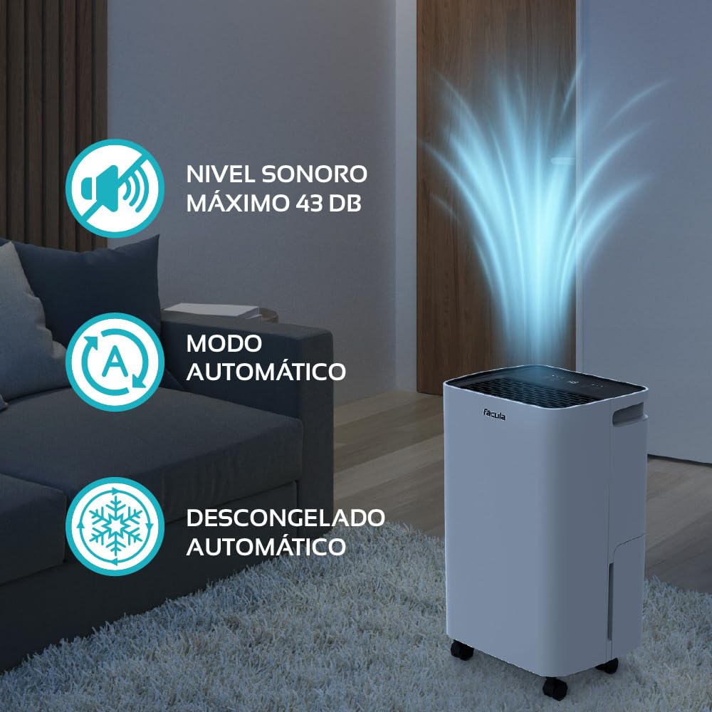 Fácula - Deshumidificador Gobi 12 l/día | Control Inteligente | Depósito extraíble 2l | Modo Auto | Temp 1-24h