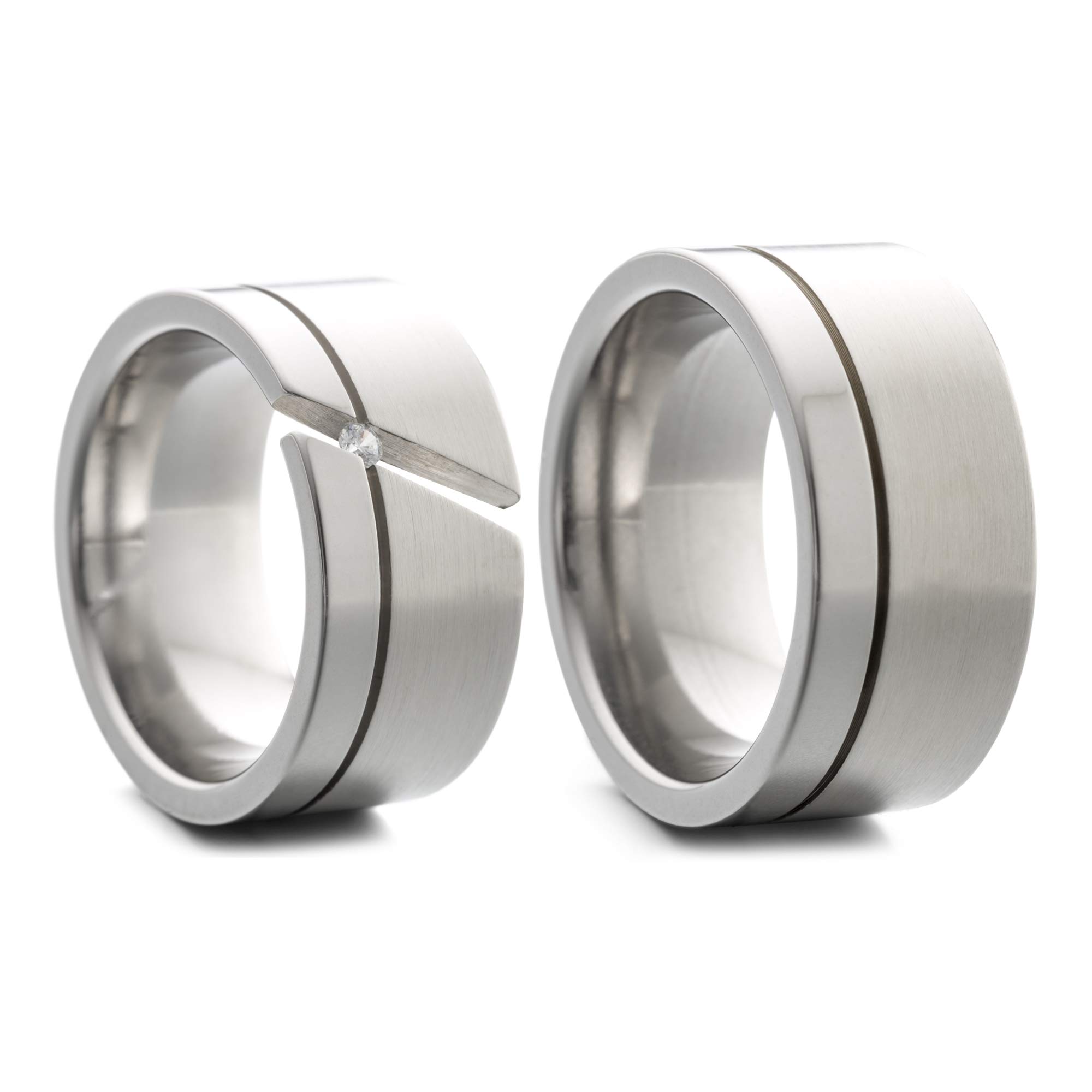 Heideman Ring Damen Kerbe Silber Edelstahl matt Zirkonia weiß
