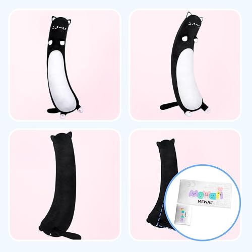 Miniatura 2 de Almohada larga de peluche con forma de gato  Almohada esponjosa de animales de peluche de gato negro de 35 pulgadas, bonita almohada de peluche para