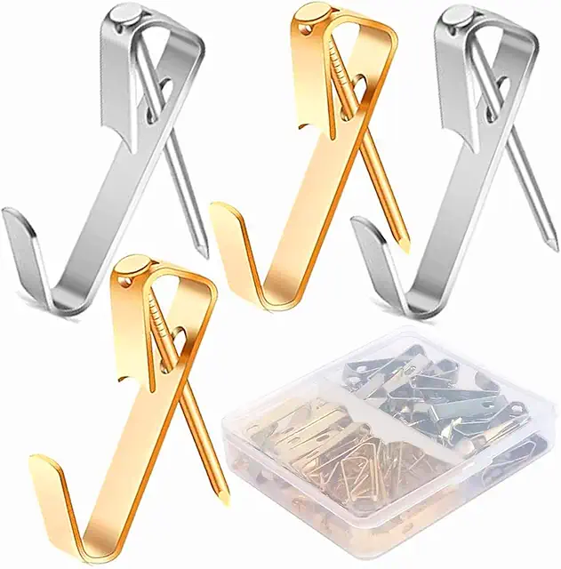 Heavy Duty Picture Hooks & Frame Nails Kit - Gold & Silver (80 Pcs)