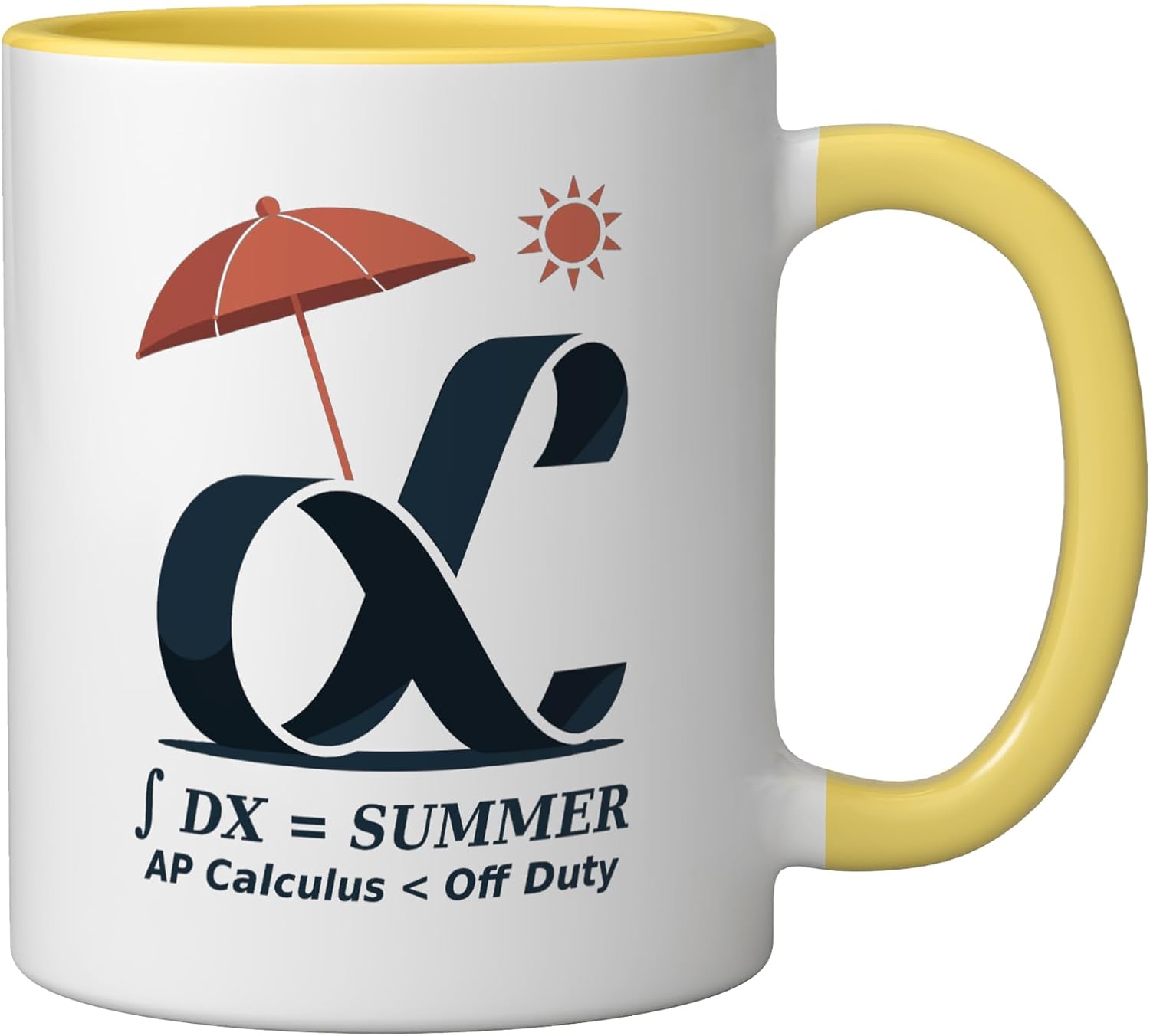 AP Calculus Summer Integral Math Teacher Vacation Humor Fun Ceramic Mug, Yellow/White, 11oz image 2