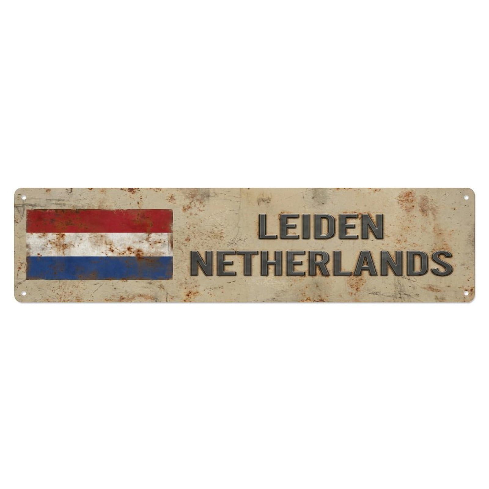 Okahys 4X16inch(10X40cm) Vintage Leiden Netherlands Flag Decor Rustic Travel Metal Tin Sign