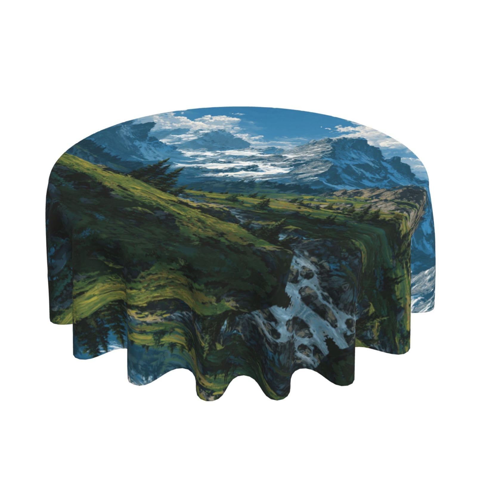 ESNAIUVCD lofty mountains print Round Tablecloth Waterproof Washable Wipeable Resistant Polyester Circular Table Cover for Dining Room Kitchen Indoor Outside 60"