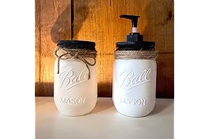 Black and White Farmhouse Mason Jar Soap Dispenser & Tooth Brush Holder...