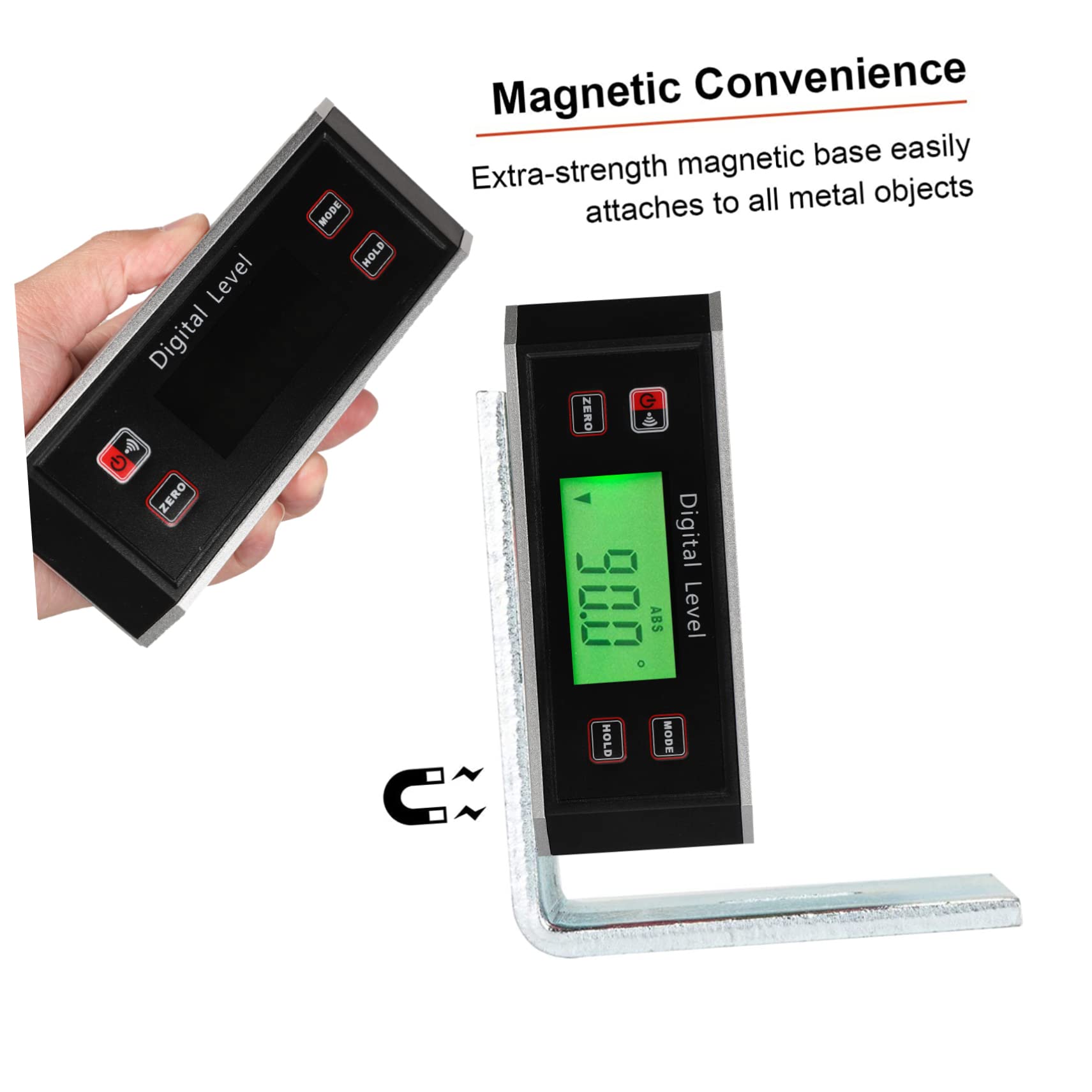 Operitacx Misuratore Angolo Digitale Elettronico Goniometro Inclinometrico Base Scanalata Per Superfici Metalliche Ferrose Robusto e Durevole Per Uso Professionale